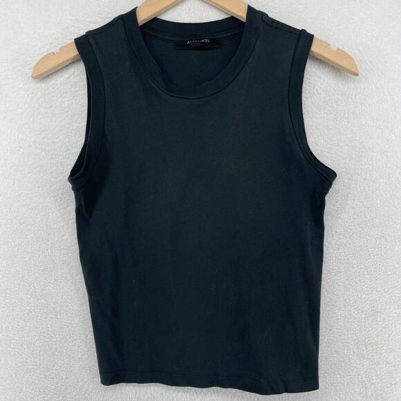 ALLSAINTS Tank Top Womens S Imogen Crewneck Boxy Jersey Cotton Black - Picture 1 of 12